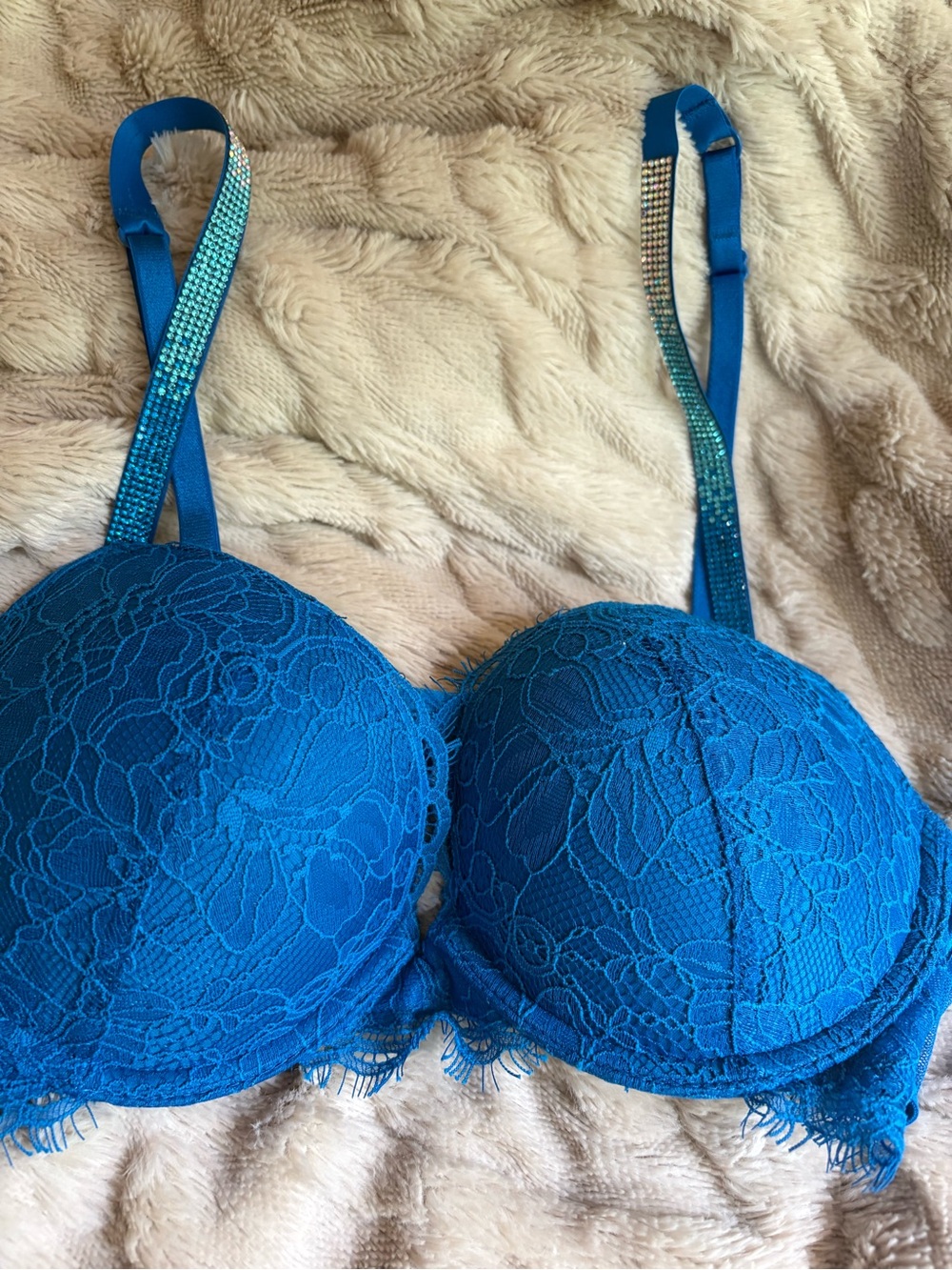 Victoria's Secret Blue Lace Very Sexy Rhinestone Strap Push-Up Bra